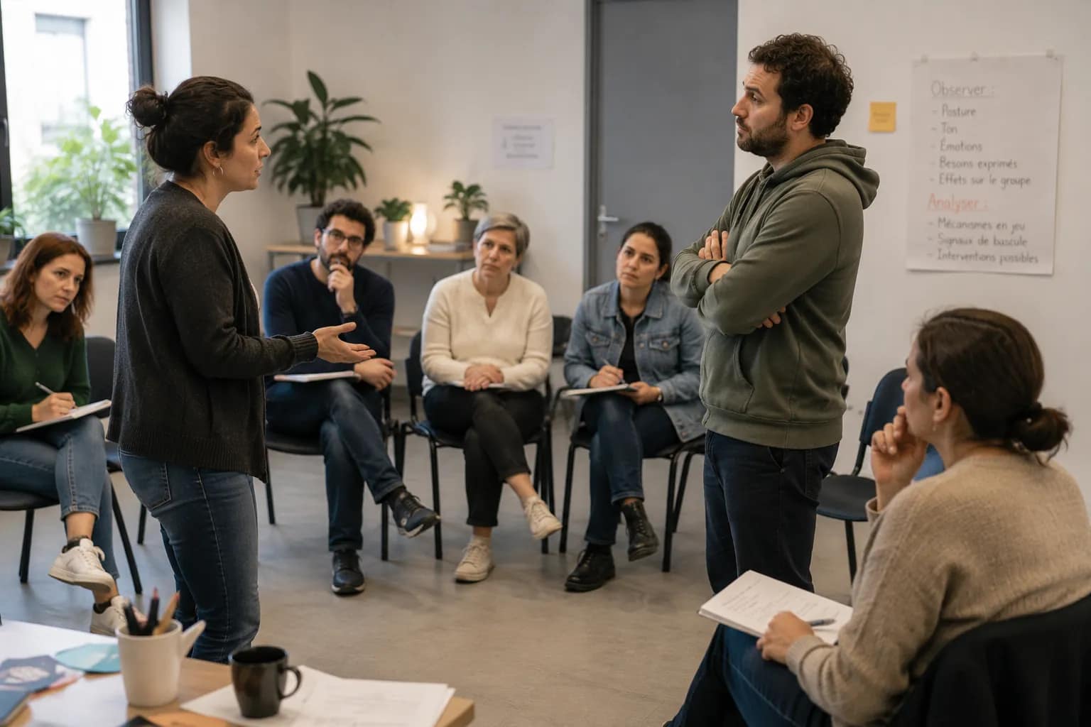 Formation à la régulation des situations sensibles en collectif : mise en situation observée par un groupe de professionnels pour analyser les dynamiques, ajuster sa posture et intervenir avec justesse.